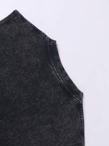 Men's Pure Cotton Vest - Retro Washed Street Style Sleeveless Shirt, Loose Fit Summer Casual Wear, With Bold Print Design, 100% Cotton, Gray, Summer Vest - 黑色 - 查看 6