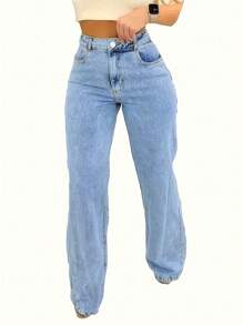 Women's Denim Jeans - Wide-Leg Loose Fit Mid-Rise Boyfriend Jeans, Y2K Style Denim Pants - Rửa nhẹ - Xem 2