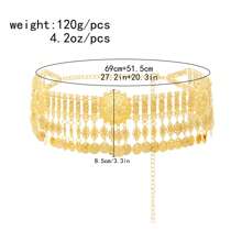 1 pièce Chaîne de taille vintage en forme de pièce de monnaie lourde, couleur or, bijoux de corps à la mode, vente en gros pour les voyages des femmes