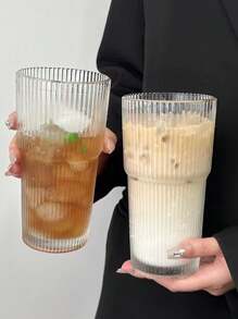 1 件创意水杯，新款条纹竹纹玻璃杯，高美感家用/办公室咖啡杯带盖和吸管回到学校