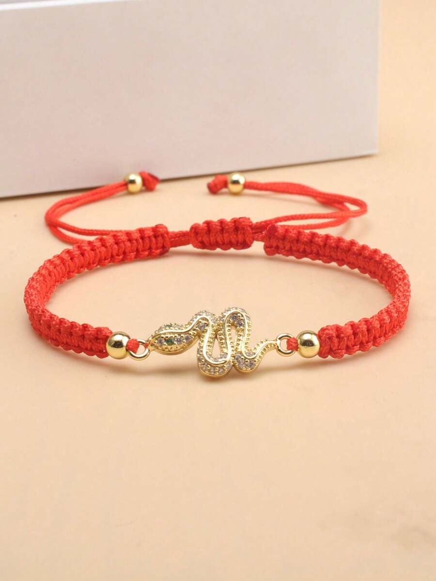 1pc White Zirconia Inlaid Green Eyed Snake Bracelet, Suitable For Men's Daily Wear, Snake Year Festival Gift - Mint Blue - View 1