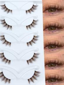 5 paar bruine halve wimpers, doorzichtige band, dunne valse wimpers, kattenogen, natuurlijke look, donzige nepwimpers, mangawimpers, cosplay, feestclub, dagelijkse make-up (02)