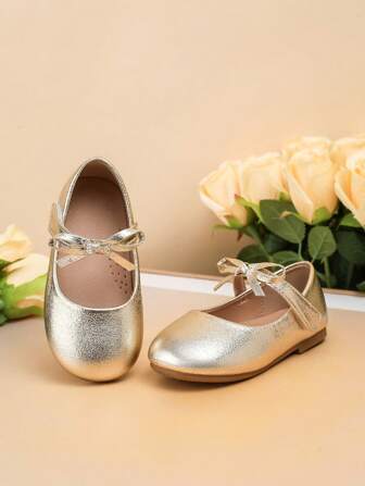 1 Pair New Style Children Flat Shoes, Fashionable Girls' Infant Bow Shoes
