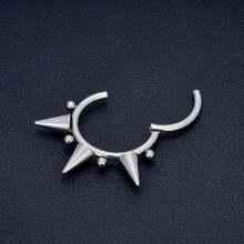 1 chiếc khuyên xỏ khuyên tai bản lề 16G 316 bằng thép không gỉ Punk Triple Spike septum Nose Ring Circle Helix Ear Sụn cho nam và nữ - Bạc - Xem 7