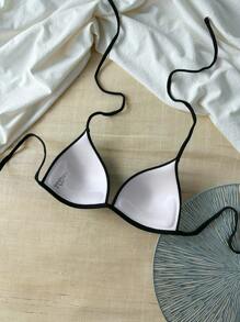 1pc Black Striped Bandeau Bra Crop Top, Versatile Graduation/Independence Day