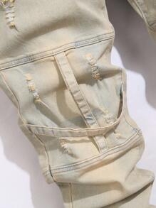 Men's Fashion Patchwork Biker Skinny Jeans - Champagne - View 5