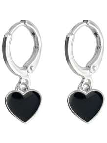 1 paire de boucles d'oreilles en forme de cœur en alliage de zinc noir à goutte, boucles d'oreilles délicates en métal mini pour femmes, convient pour un port quotidien