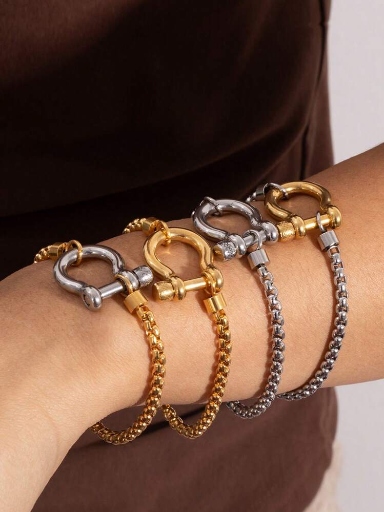 316L 不锈钢不对称手链，适合女士情侣个性化创意时尚防水派对珠宝礼物，女士日常派对配饰，时尚珠宝，最佳朋友礼物 - 彩色 - 查看 1