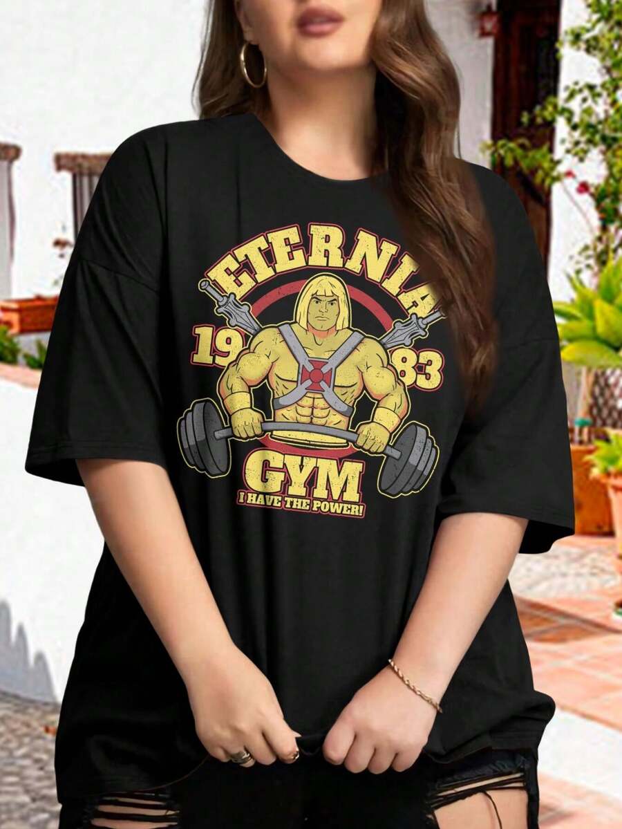 Eternia Gym Plus Size Women's Oversize Women T-Shirt He-Man The Masters Of The Universe - I Have The Power - Black - View 1