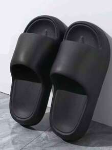 Women's Comfortable Soft Fashionable All-Match Black Thick Sole Non-Slip Odor-Resistant EVA Bathroom Slippers, Casual Home Slides