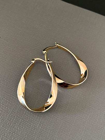 1 Pair Fashionable Minimalist Asymmetrical Moebius Loop Earrings, Gold Plated Geometric Ellipse Chic Elegant Luxury Earrings Suitable For Women Daily, Party, Dating, Outing