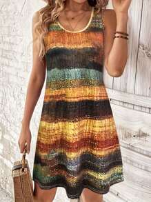 Women's Striped Sleeveless Mini Dress - Crew Neck Tank Beach Dress For Summer, Casual Vacation Outfit, Breathable A-Line Sundress,Fashion Dresses For Women Summer