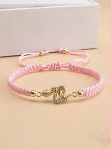 1pc White Zirconia Inlaid Green Eyed Snake Bracelet, Suitable For Men's Daily Wear, Snake Year Festival Gift - Mint Blue - View 4