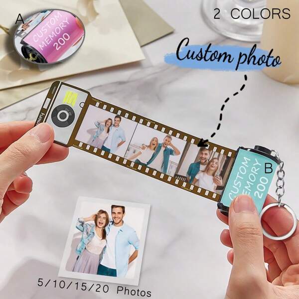 Customized Personalized Camera Shaped Keychain, Thoughtful Movie Rolling Keychain Gift For Dad,Durable,Colorful,Cute,Adorable,Funny,Kawaii,Y2K,Stylish,Unisex,Casual,Custom,Personalized,Unique,Customized,Ideal Gifts For Him,Ideal Gifts For Her,Her,Boyfriend,Girlfriend,Family,Friends