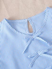 2 Pieces Elegant Casual Tween Girls Top Set, Fashionable Waterdrop Buckle Top Sleeveless Top+Sports Shorts Set, Comfortable And Soft Fabric, Suitable For Festivals Such As Spring, Summer, Autumn, Winter, Etc., Suitable As An Outdoor Gift For Daughters - Blue - View 6