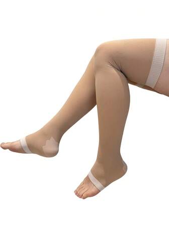 Long Compression Sports Socks For Women, 480D Leg Shaping, Toe Exposed, Over The Knee, Tight-Fitting