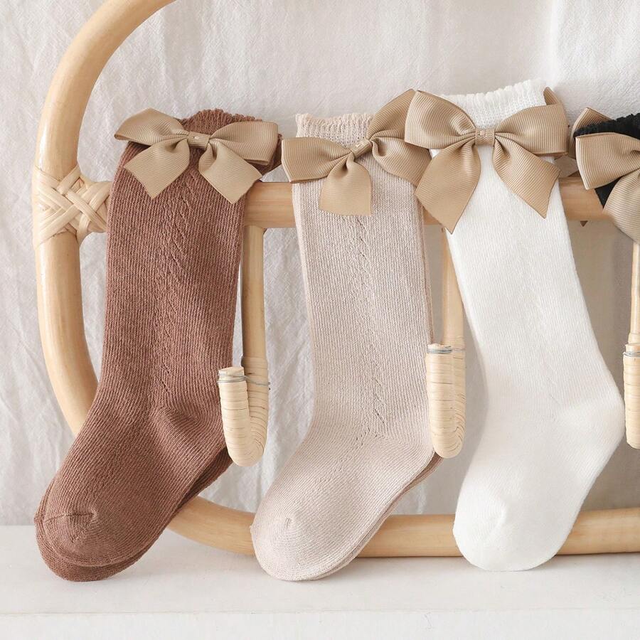Girls' Simple Bow Design Mid-Calf Socks