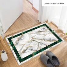 [5mm Thickness Crystal Velvet Flocked Bottom] 1pc Geometric Floral Pattern Carpet - Waterproof, Anti-Slip, Absorbent, Machine Washable, Soft Comfortable Mat, Suitable For Kitchen, Living Room, Bedroom, Hallway, Bathroom, Laundry Room - Easy To Clean, Carpet For Home Decor