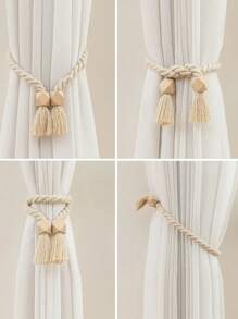 6pcs Magnetic Curtain Tiebacks, Minimalist Wooden Tassel Curtain Clips, Suitable For Bedroom, Living Room, Kitchen, Home Decor, Room Decor, Garden Decor, Wedding Decor, Etc. - Multicolor - View 6