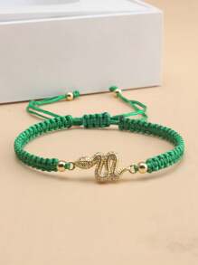 1pc White Zirconia Inlaid Green Eyed Snake Bracelet, Suitable For Men's Daily Wear, Snake Year Festival Gift - Mint Blue - View 3