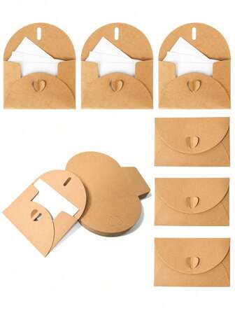20sets-Kraft Paper Envelopes Set, Heart-Shaped Mini Envelopes And Blank Cards, Suitable For Diy, Gift Cards, Office Envelopes, Wedding Invitation Cards, Festival Greeting Cards, Thank You Notes