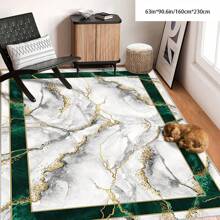 [5mm Thickness Crystal Velvet Flocked Bottom] 1pc Geometric Floral Pattern Carpet - Waterproof, Anti-Slip, Absorbent, Machine Washable, Soft Comfortable Mat, Suitable For Kitchen, Living Room, Bedroom, Hallway, Bathroom, Laundry Room - Easy To Clean, Carpet For Home Decor
