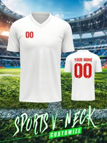 2025 Custom Jersey, 1pc Sports Teamwear & Club Training V-Neck Football Shirt With Front & Back Printed Name, Number & Logo, Comfortable For Daily, Casual, Party & Gathering