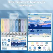 6/9 Colors Straight Liquid Acrylic Marker Pen Soft Head Brush Tip Paint Pen For Fabric Rock Painting Stone Ceramic Glass Stationery Art Supplies - Multicolor - View 15