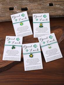 1 Stück Vintage grüner Klee, Hut, Bierdose, DIY Perlenarmband mit einstellbarem Verschluss und Glückwunschkarte für St. Patrick's Day, handgefertiges Geschenk für St. Patrick's Day