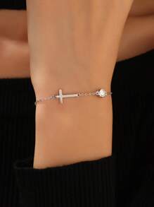 Bransoletka ze srebra próby 925 z 5 brylantami Moissanite o masie 0,3–1 ct, koniczynką szczęścia, krzyżem vintage, pojedynczą diamentową bransoletką miłosną, prezentem jubilerskim na urodziny, Walentynki, Ramadan, Dzień Matki