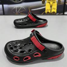 Men's Breathable Hollow-Out Sandals, Black Solid Color, Thick Sole, Slip-Resistant Soft Bottom, Outdoor Beach Slippers, Elevator Shoes - Black - View 3