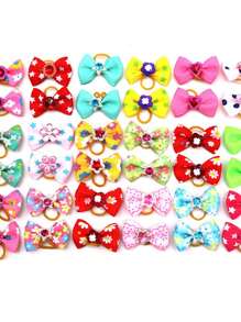 5 件/10 件/20 件宠物猫狗蝴蝶结装饰配件混合颜色和形状，可爱小狗小猫随机图案发带 - 彩色 - 查看 5