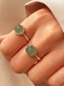 PARERTQH 1 件女士可调节开口人造玉方形戒指 - 綠色 - 查看 1