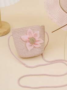 2pcs Kids Spring/Summer Straw Hat & Straw Bag Set, Cute Floral Sun Ion Hat - 2pcs - View 6
