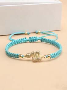 1pc White Zirconia Inlaid Green Eyed Snake Bracelet, Suitable For Men's Daily Wear, Snake Year Festival Gift - Mint Blue - View 11