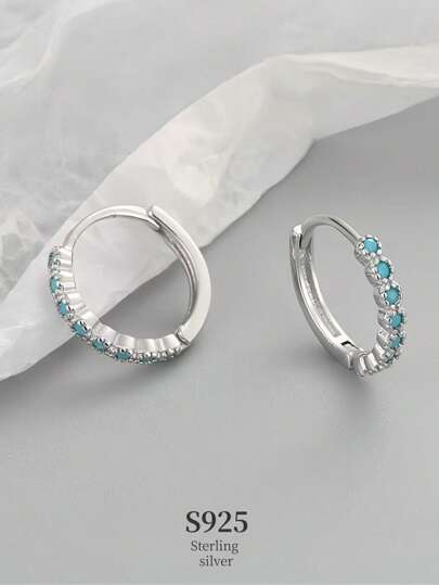 1 pieza de minitornillos minimalistas de oro y turquesa en plata de ley para el atuendo diario de las mujeres