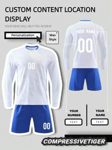 2 件个性化足球球衣 - 可定制姓名和号码印花短袖 T 恤 + 短裤套装龙纹速干吸汗运动套装作为礼物