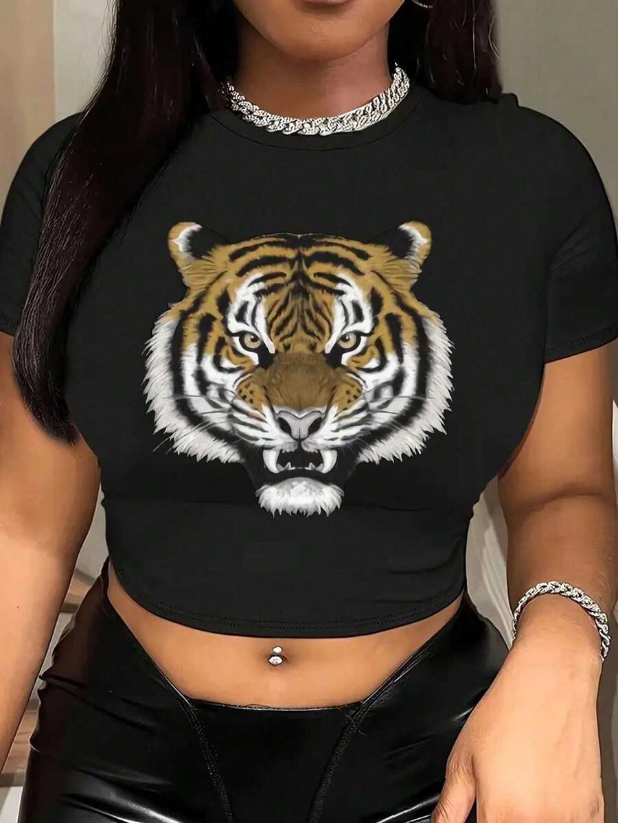 Graphic Printed Short T-Shirt, Y2K Spring And Summer Short-Sleeved Crop Top, Women's Top