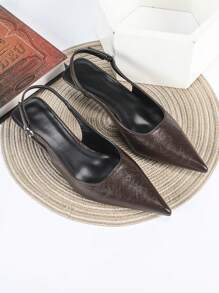 Fall/Winter 2025 Women's Black High Heel Pumps, 4cm Kitten Heel Shoes, Party High Heels, Formal Shoes, Slip-On Backless High Heels, Stiletto Heel Party High Heels, Pointed Toe High Heels,Elegant - Brown - View 5