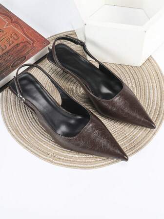 2025秋冬新款女士黑色高跟鞋，4厘米猫跟鞋，派对高跟鞋，正式场合鞋，无后跟套穿式高跟鞋，细高跟派对高跟鞋，尖头高跟鞋，优雅