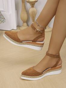 2025 EU/US Early Autumn New Chunky Thick Sole Pointed Toe Hollow Out Ankle Cross Strap Sandals For Women, Platform Wedge High Heels - Brown - View 5