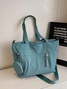 Bolso de tote de gran capacidad unisex con monedero 1 pieza, nuevo estilo coreano de estudiante de universidad y escuela secundaria, bolso casual, bolso bandolera, bolso de lona, bolso cruzado, bolso para mujer con bolsita, bolso escolar para compras, vacaciones, bolso de tote de moda con cremallera, bolso de tote escolar grande, con múltiples compartimentos, perfecto para la playa, la escuela, el trabajo y el uso diario