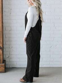 Solid Pocketed Loose Fit Corduroy Overall