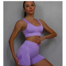 Gym Top With Padded Fitness Swimmer Good Support Open Back TOP436 - Lila Púrpura - Ver 3