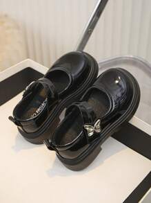 1Pair Of Girls' Little Leather Shoes Black Mary Jane 2025 Spring New Collection Loafers Children's British Style Soft And Comfortable Girls' Shoes Back To School