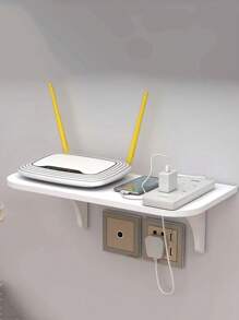 1pc Router Wall Mounted Shelf Bracket, No-Drill Storage Holder For Projector, Set-Top Box, WiFi, Smartphone, Tablet, Wall Mounted Charging Bracket For Bathroom, Bedside, Speaker, Figurine Shelf - White - View 3
