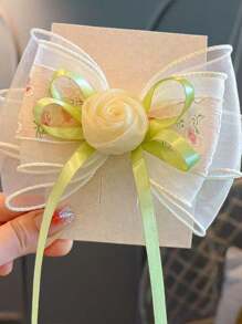 合成纤维玫瑰花大蝴蝶结发夹，甜美美丽，永恒风格顶夹，儿童发饰，头饰，发带 - 彩色 - 查看 5