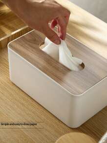 1pc Multi-Functional Household Paper Towel Holder, Japanese Style Wooden & Plastic Tissue Box For Living Room Desk, Simple Design, Tissue Box Holder, Napkin Holder, Festival Family Gathering, Kitchen Dining Table Decor For Home Kitchen Bedroom Living Room Dining Room, Home Decoration Accessories, Decorative Box, Women Wedding Gift, Summer Travel Holiday Festival Must-Have - Multicolor - View 6