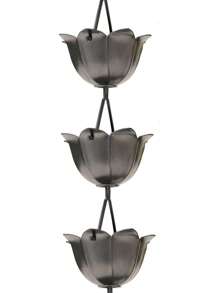 18023 Aluminum Large Cup Lotus, 8-1/2 Feet Length Replacement Downspout For Gutters, Rain Chain 8.5 Ft, Pewter