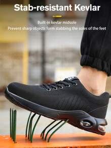 Letnie buty z poduszką powietrzną, wygodne, oddychające trampki robocze dla mężczyzn i kobiet, buty z metalowymi noskami, buty ochronne z zabezpieczeniem przed przebiciem i rozbiciem, unisexowe buty robocze - Czarne - Zobacz 6